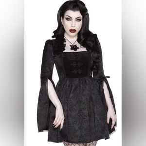 KILLSTAR Queen D Party Dress XL Black Brocade Goth Emo Victorian Babydoll Dress